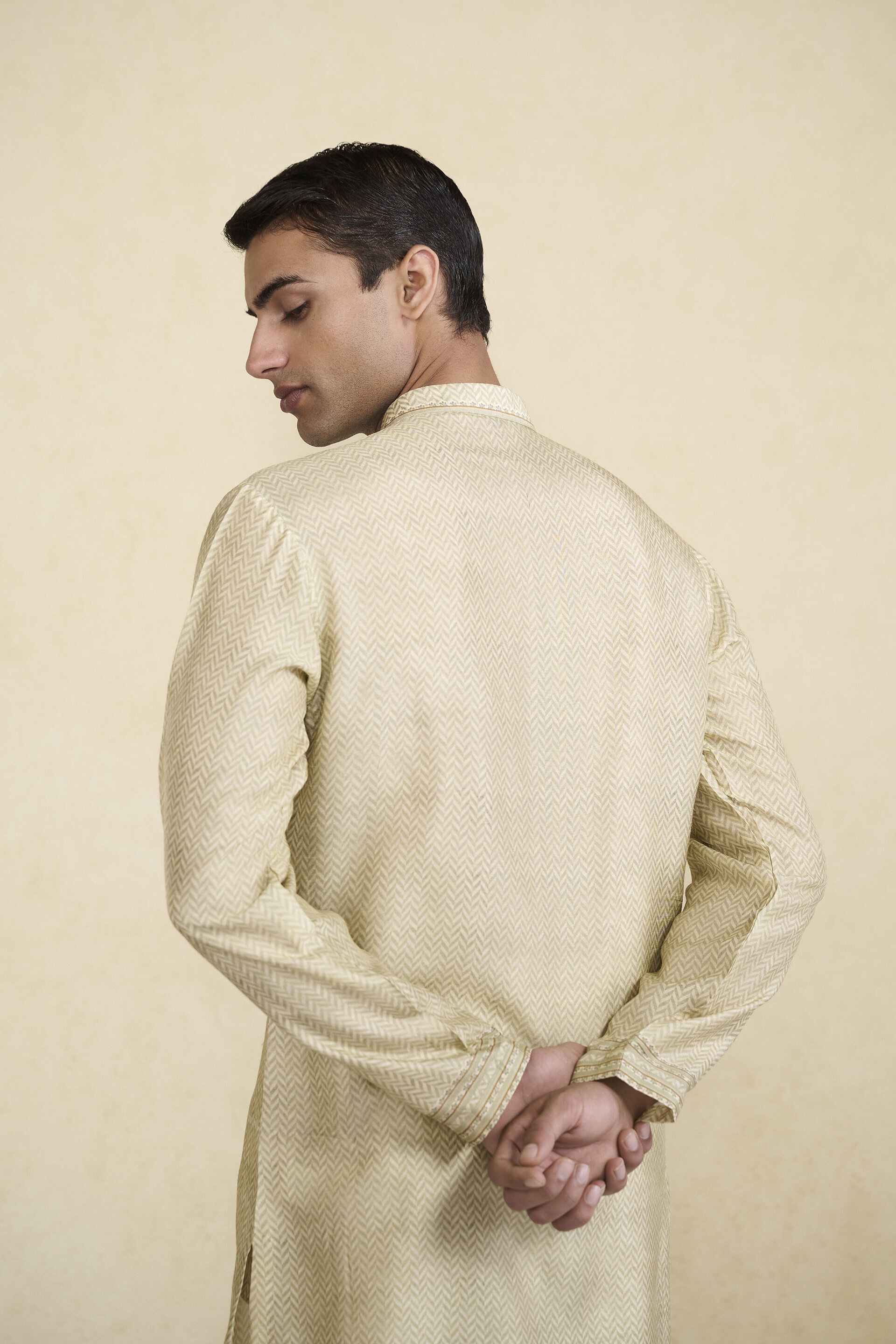 Kanishkan Printed Silk Kurta - Beige, Beige, image 4